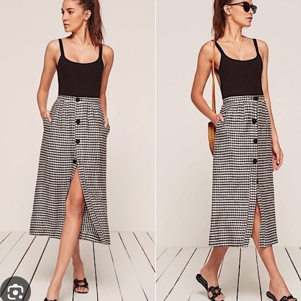 ⭐️HOST PICK⭐️ Oak + Fort Black White Gingham Plaid Button Front A-line S…